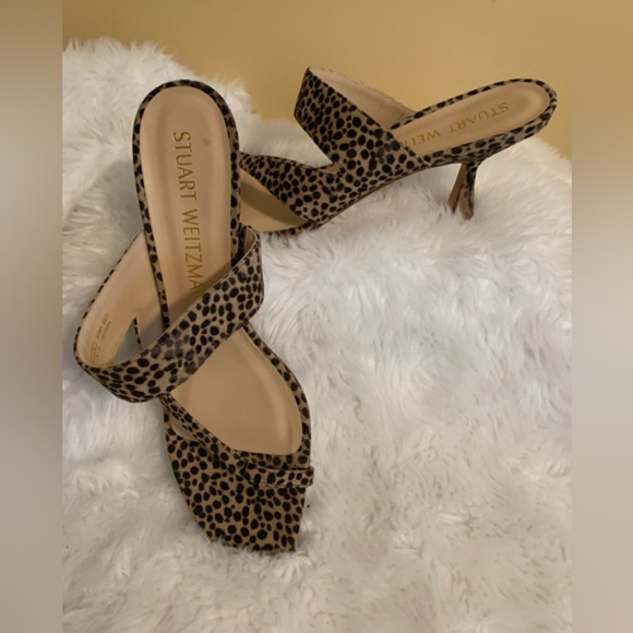 STUART WEITZMAN Lyla ladies cheetah print suede mule high heel sandals Size 11.5 - Picture 2 of 10